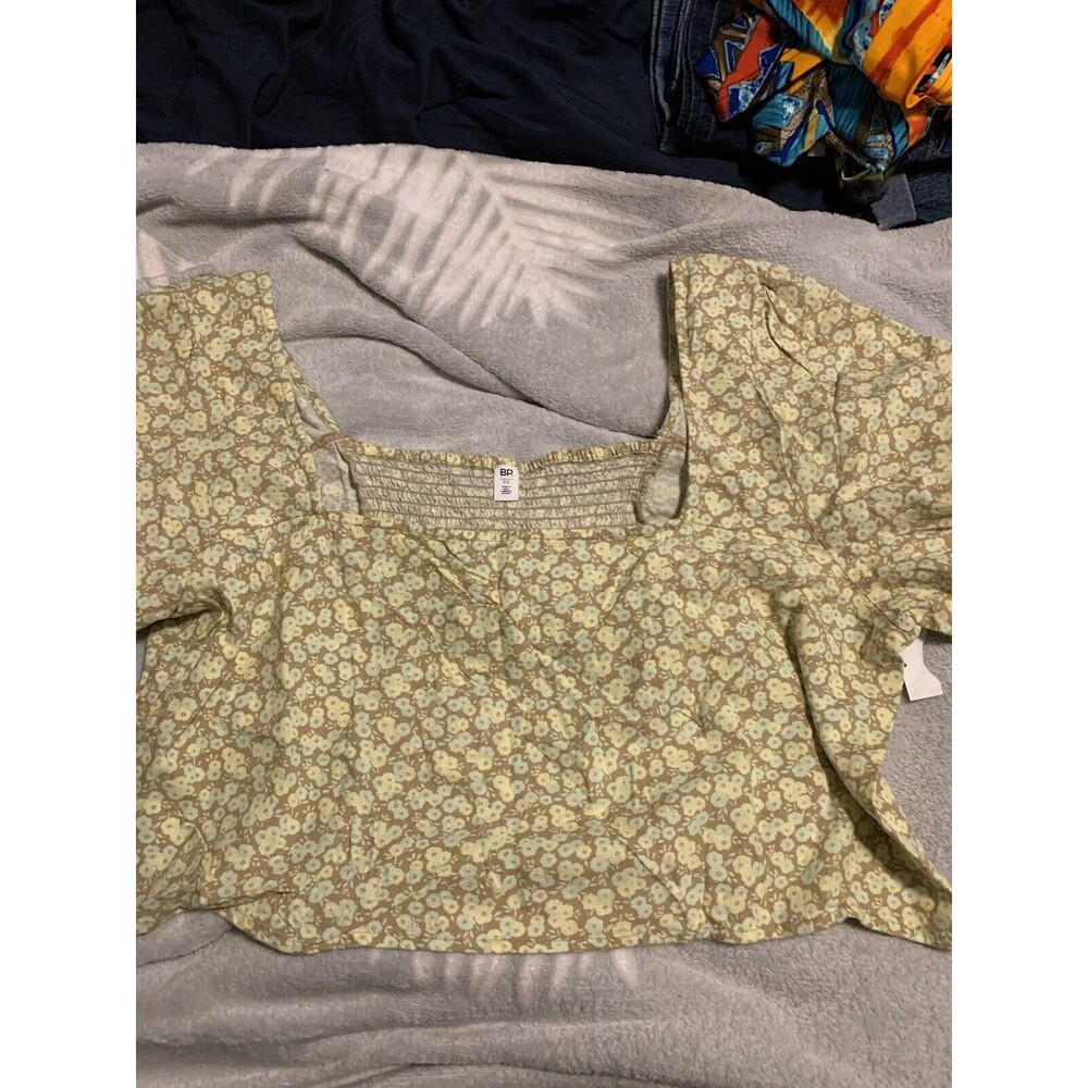 BP. Women's Flowers Cropped Top Cold Shoulder Size 3X NWT LInen Blend‎ New
